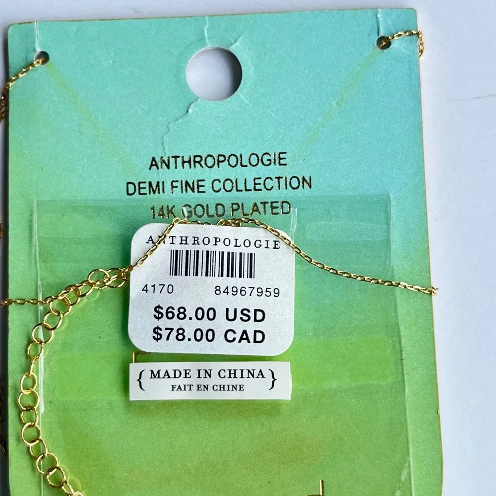 Anthropologie NEW Demi Fine 14K Gold Plated 08202 Pavé Crystal Pendant Necklace